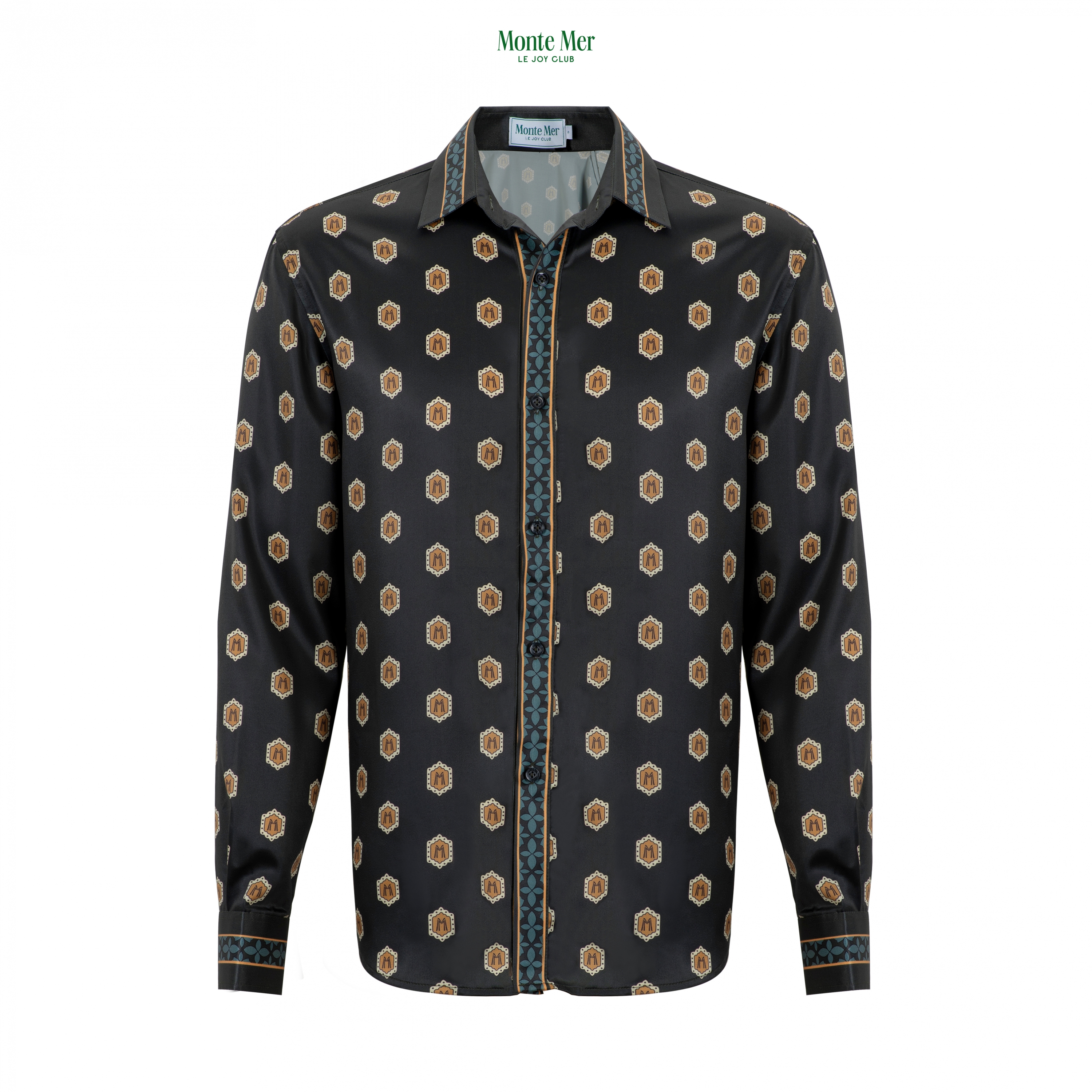 Monte Mer Olive Monogram Silk Shirt